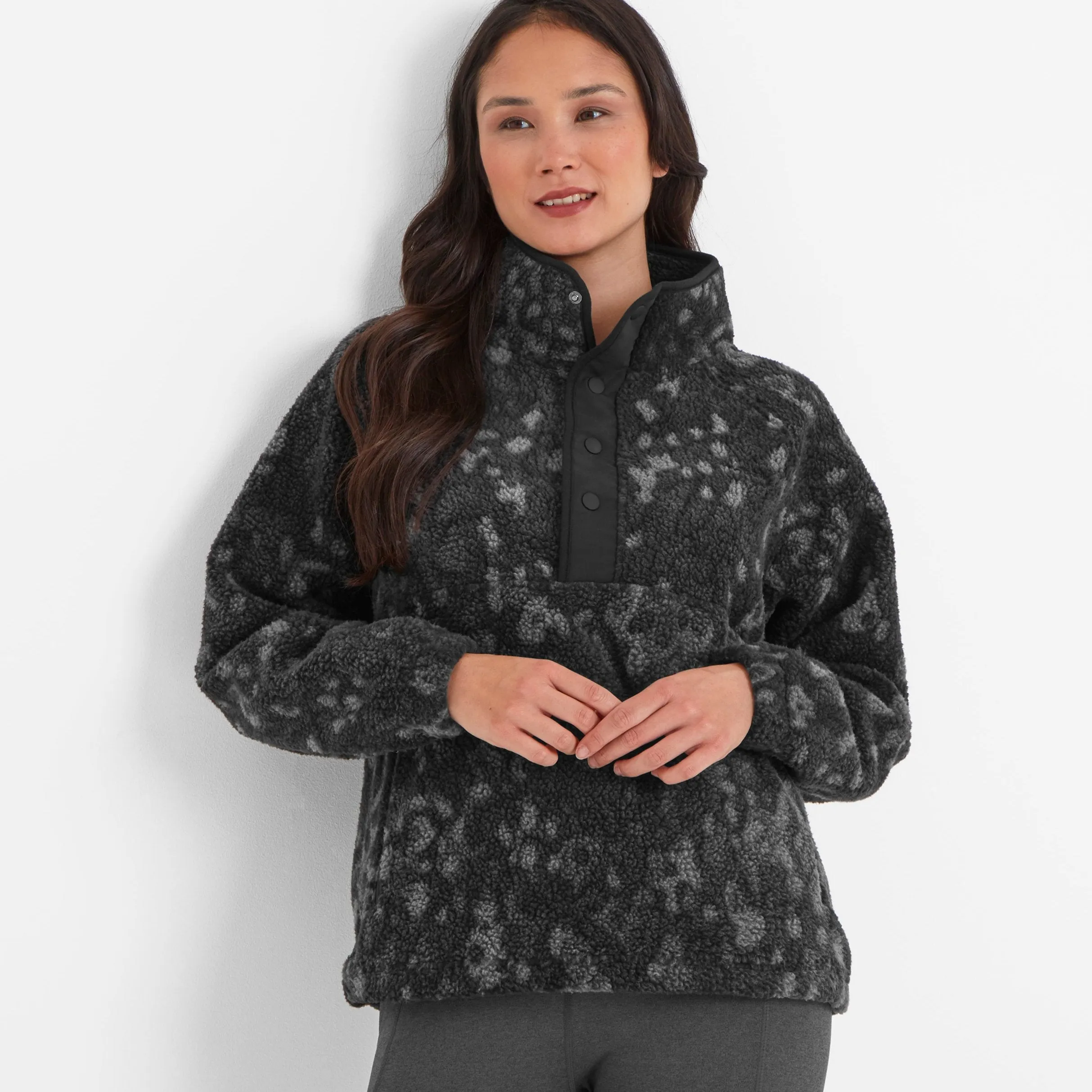 Desun Womens Sherpa Jacket - Scatter Print Black