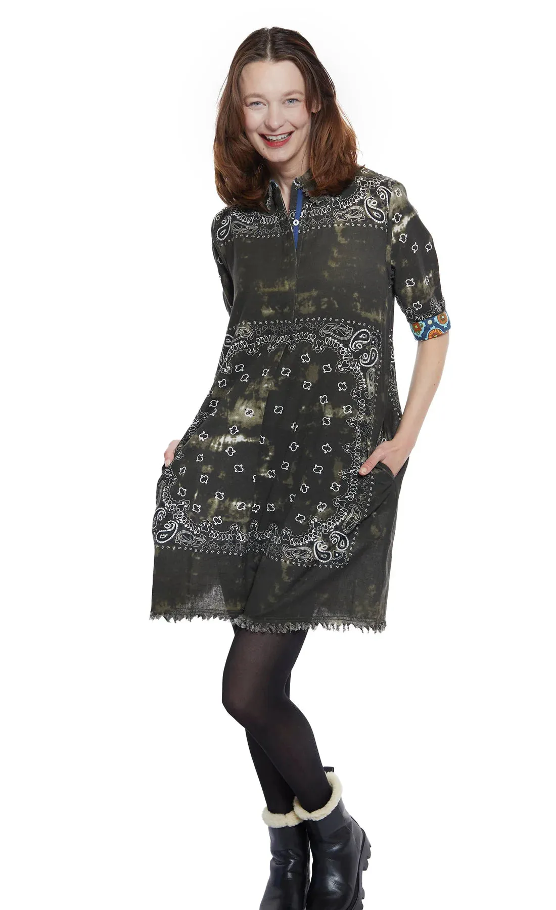 Dizzy Lizzie 615A-F807 Chatham Dress in Olive Bandana