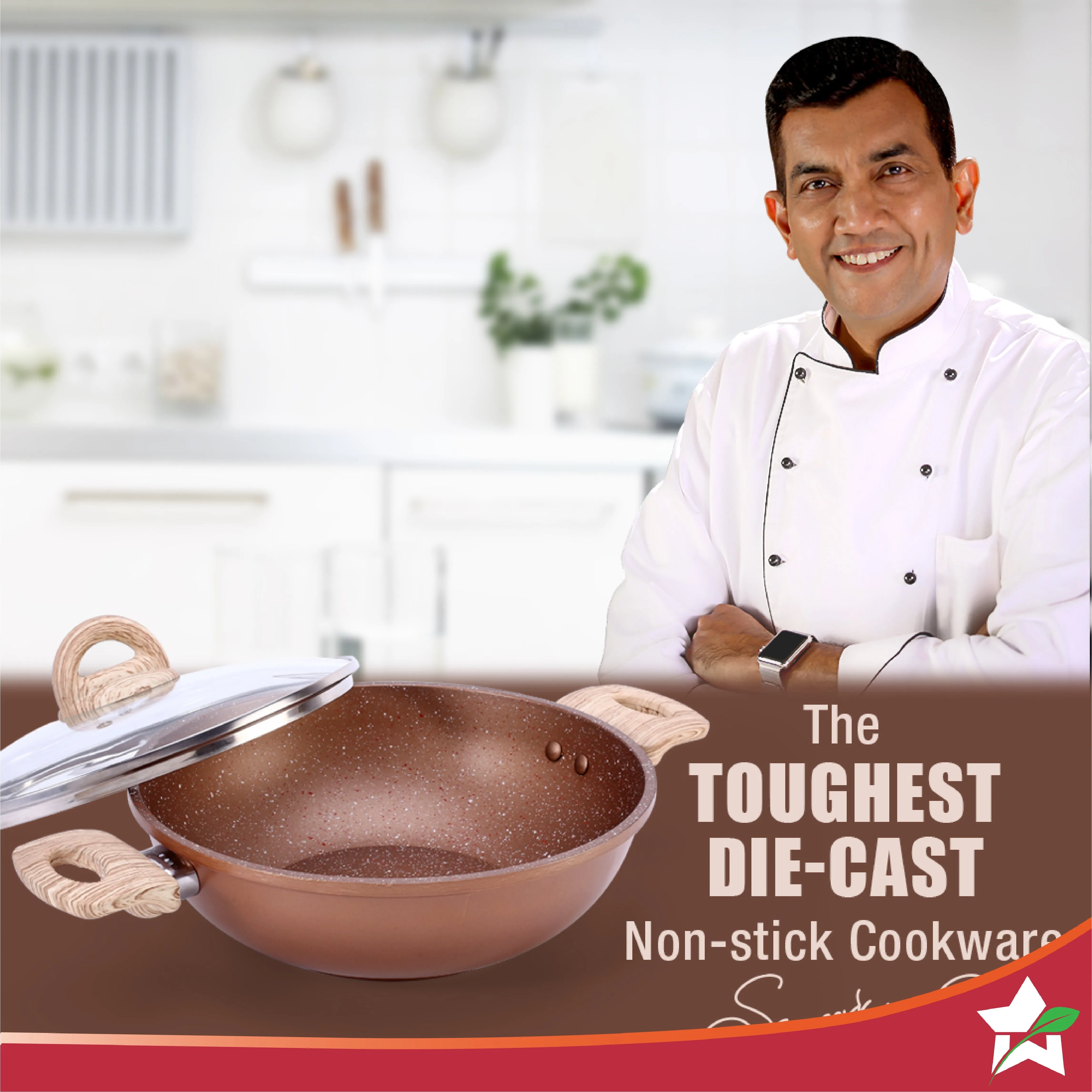 Duralife Die-cast 24 cm Kadhai with lid | 5 Layer Healthy Duramax Non-Stick Coating | Soft Touch Handles | Pure Grade Aluminium | PFOA Free | 2.5 litres | 2 Year Warranty | Copper