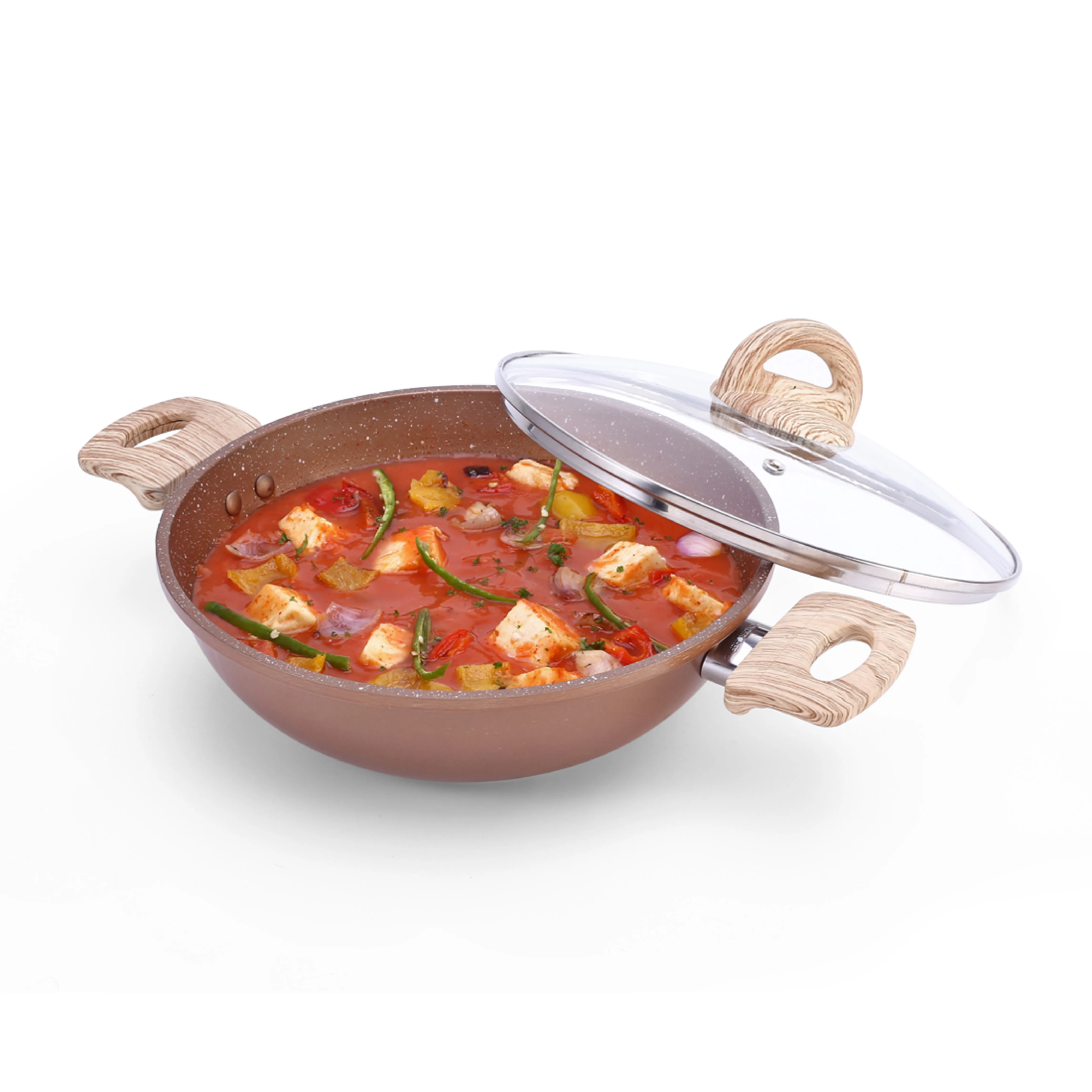 Duralife Die-cast 24 cm Kadhai with lid | 5 Layer Healthy Duramax Non-Stick Coating | Soft Touch Handles | Pure Grade Aluminium | PFOA Free | 2.5 litres | 2 Year Warranty | Copper