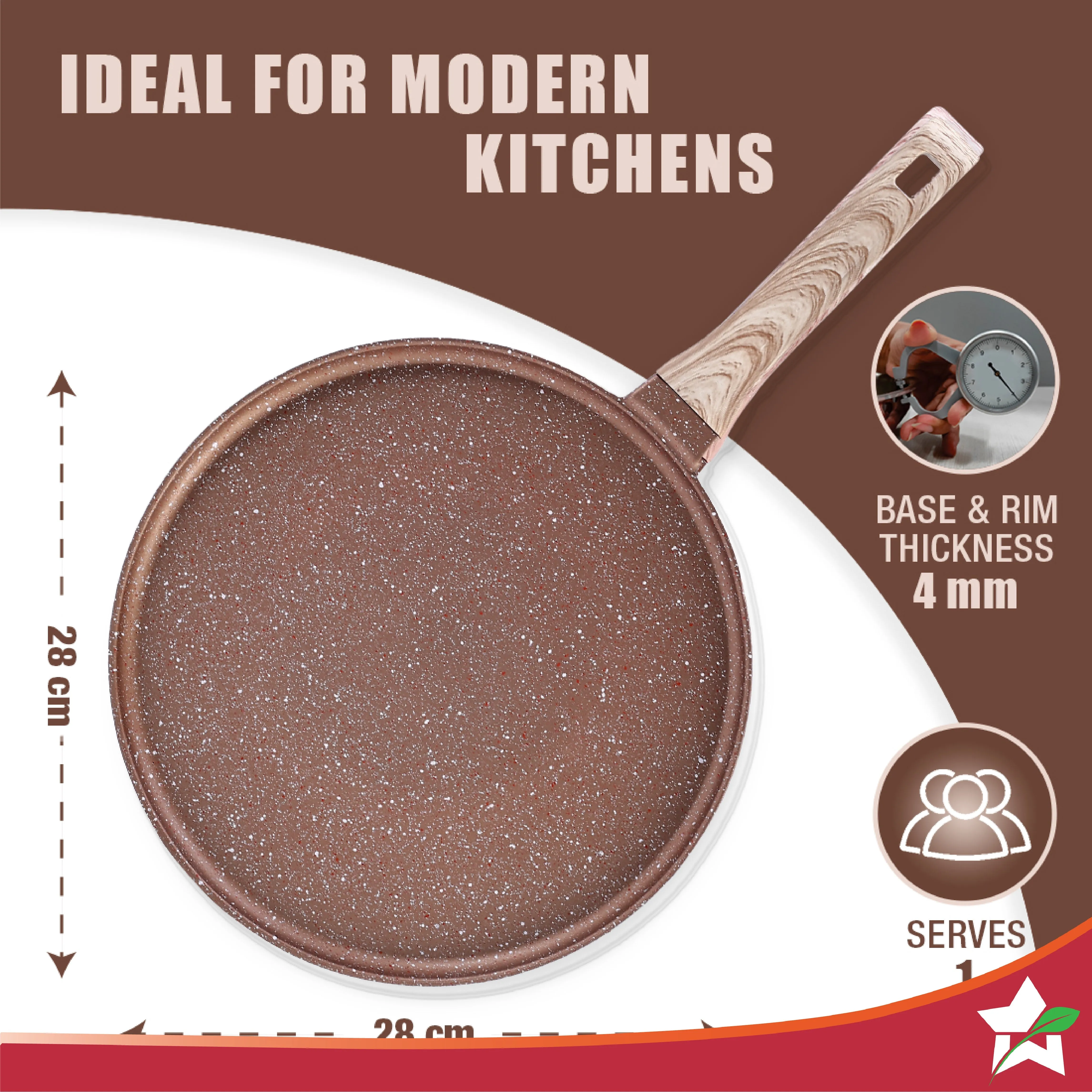 Duralife Die-cast 28 cm Dosa Tawa | 5 Layer Healthy Duramax Non-Stick Coating | Soft Touch Handle | Pure Grade Aluminium | PFOA Free | 2 Year Warranty | Copper