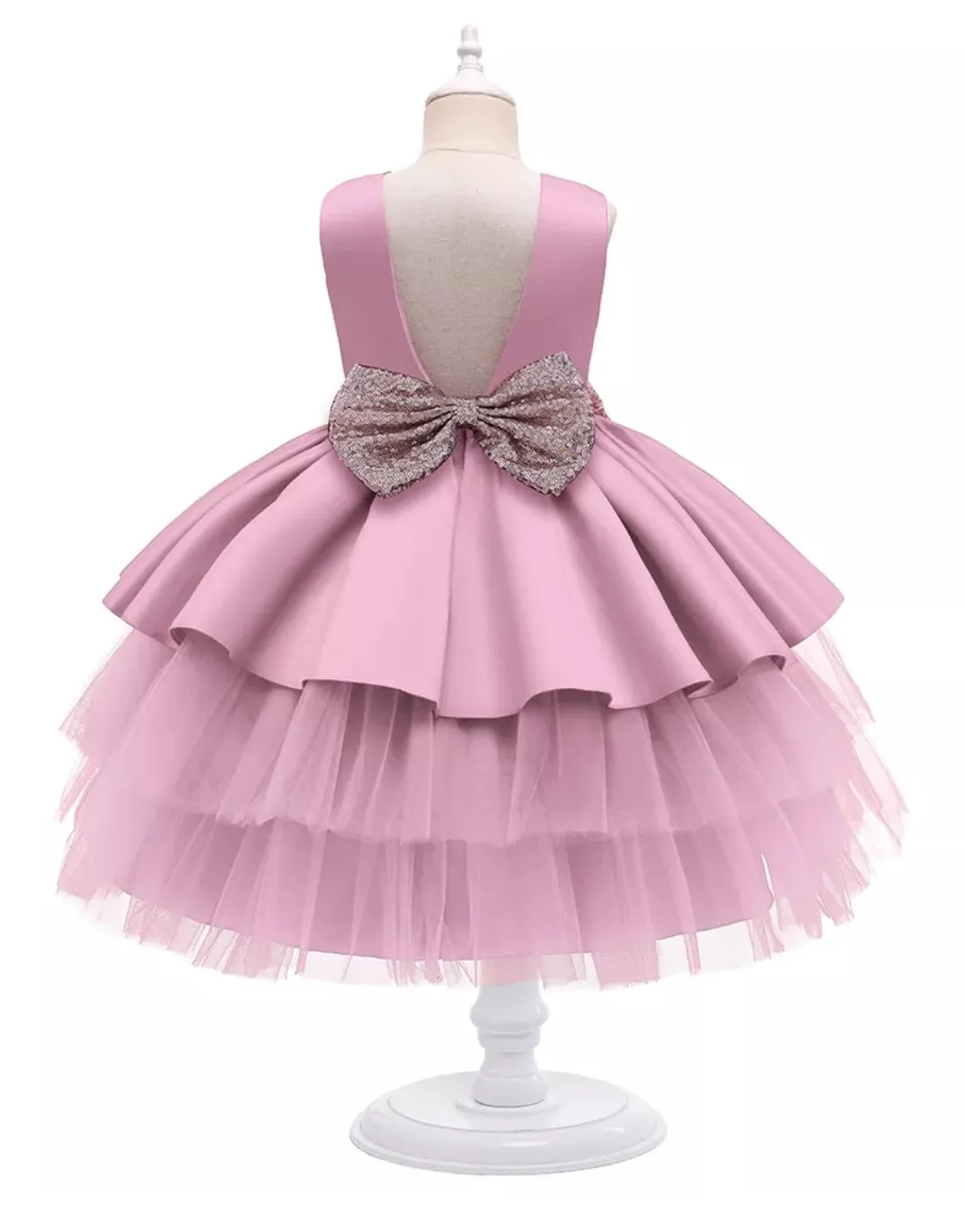 Dusty Pink Formal Dress with Sequins Bow (Extra Puffy #1000993