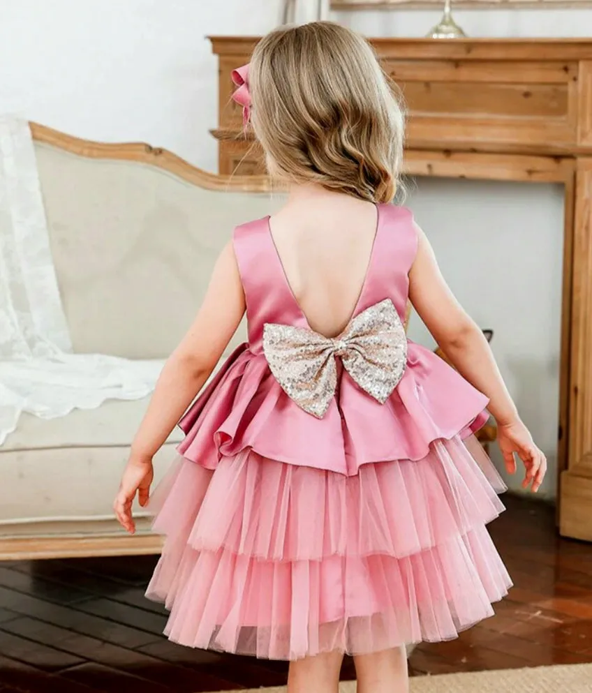 Dusty Pink Formal Dress with Sequins Bow (Extra Puffy #1000993