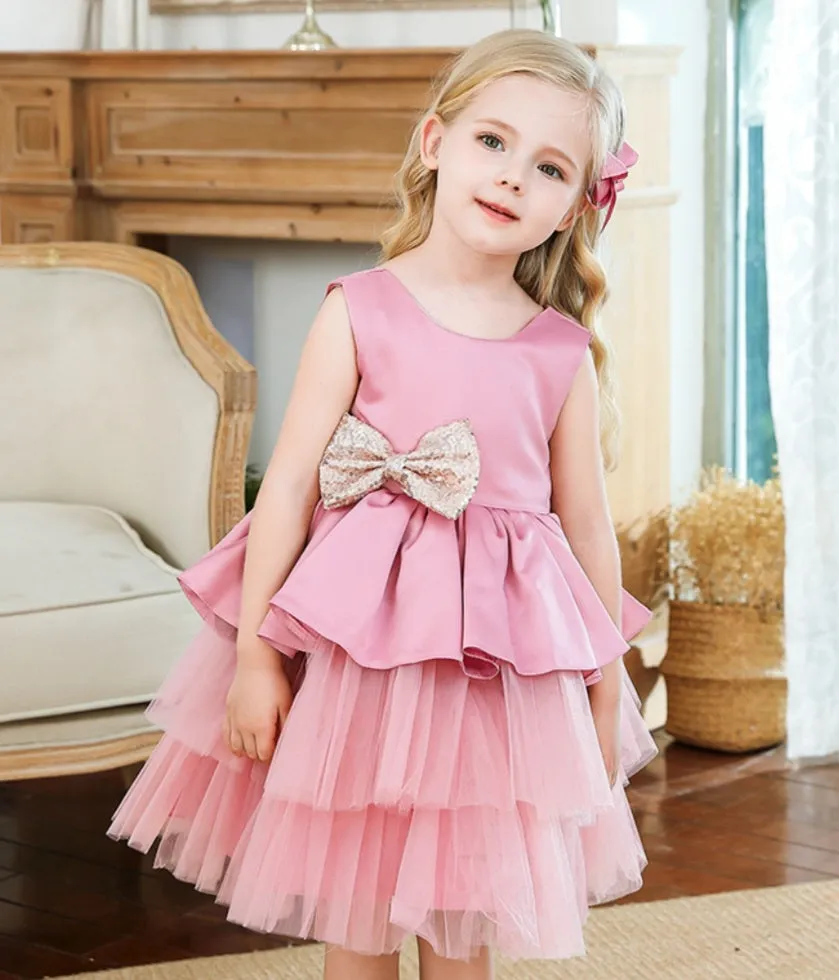 Dusty Pink Formal Dress with Sequins Bow (Extra Puffy #1000993