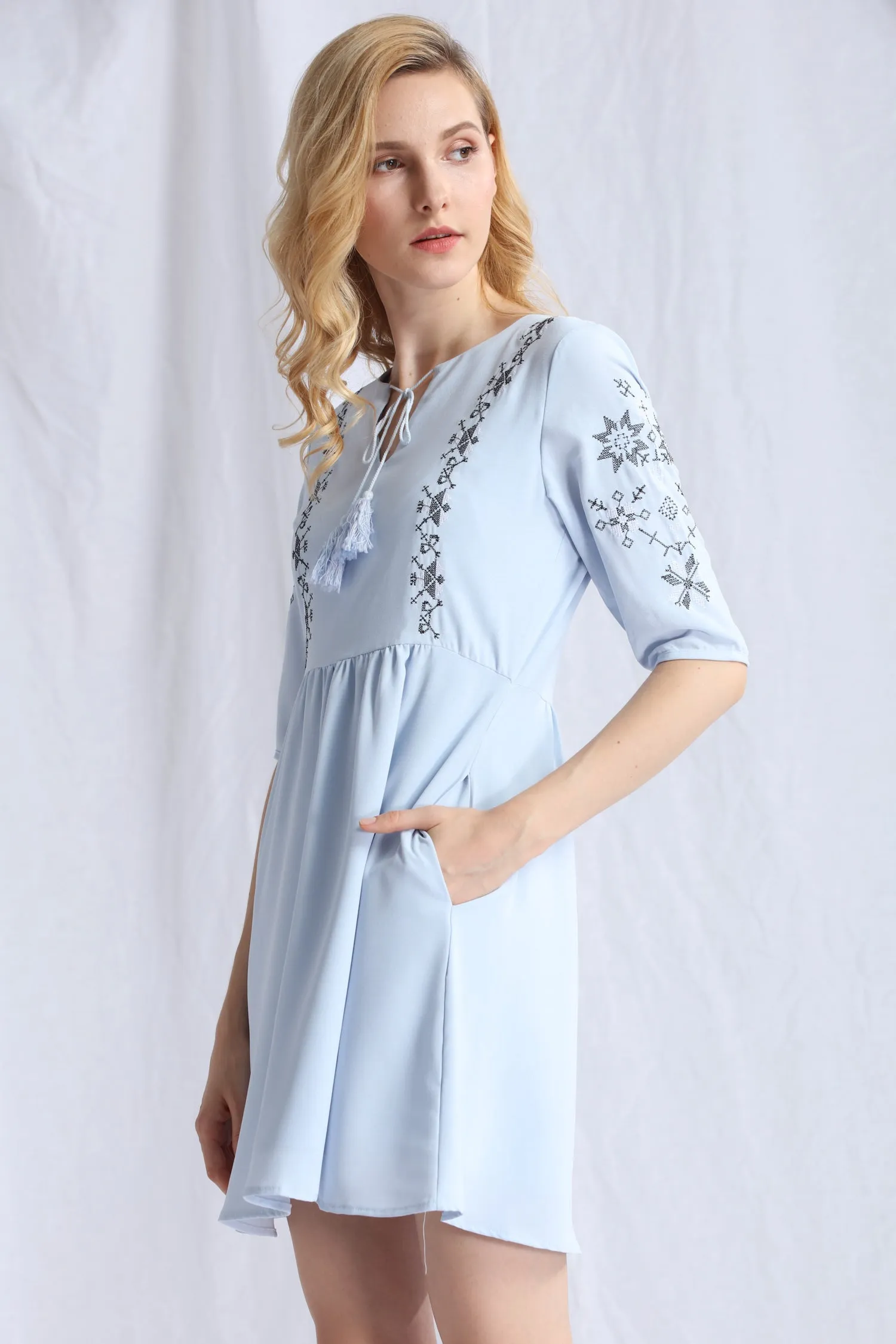 Embroidered Babydoll Dress