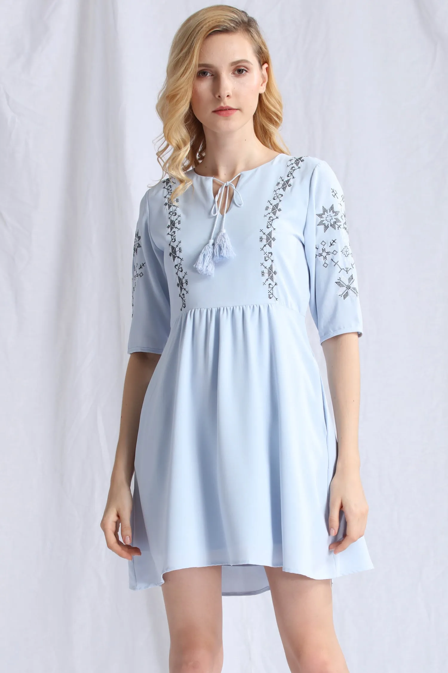 Embroidered Babydoll Dress