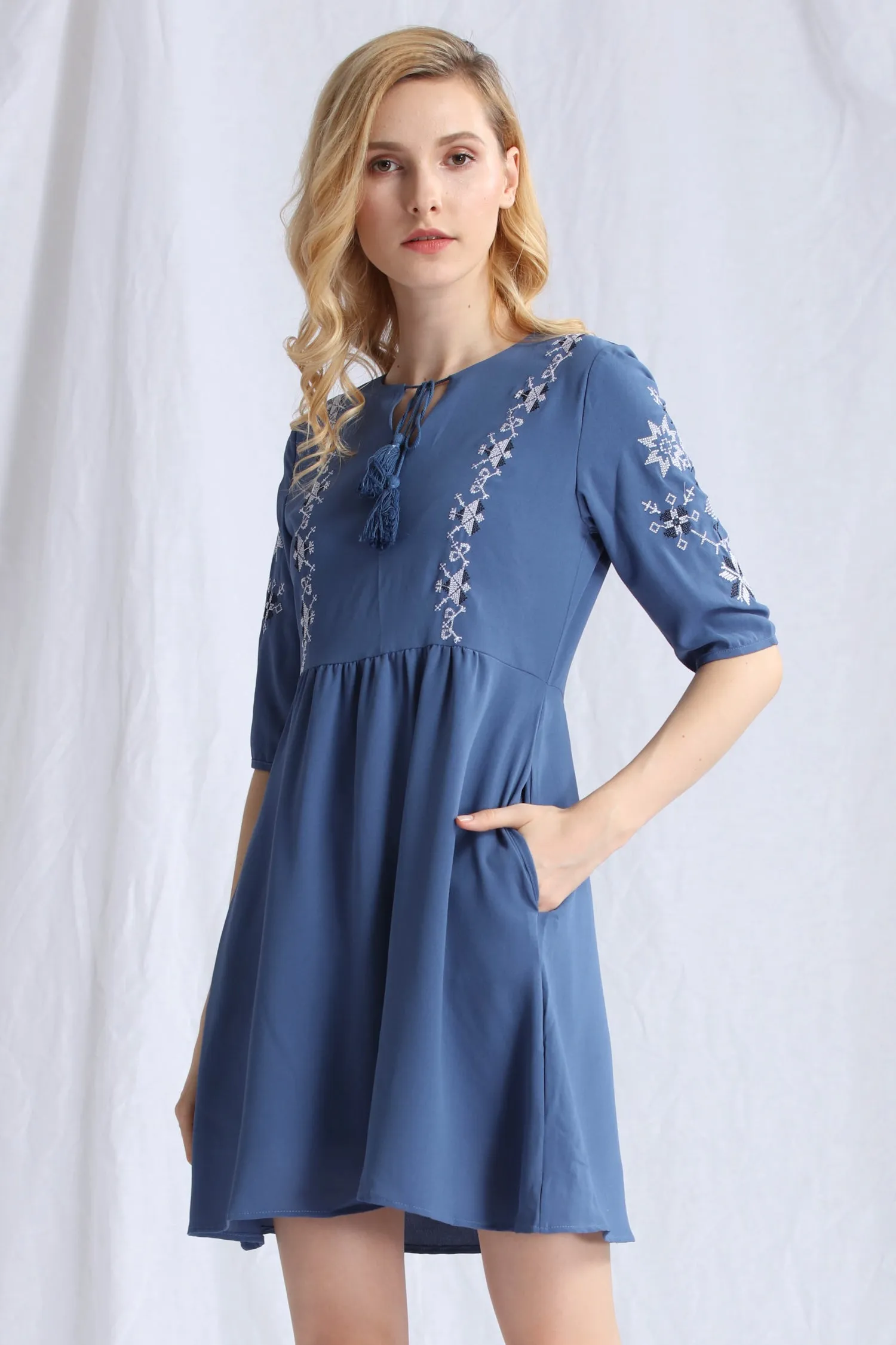 Embroidered Babydoll Dress