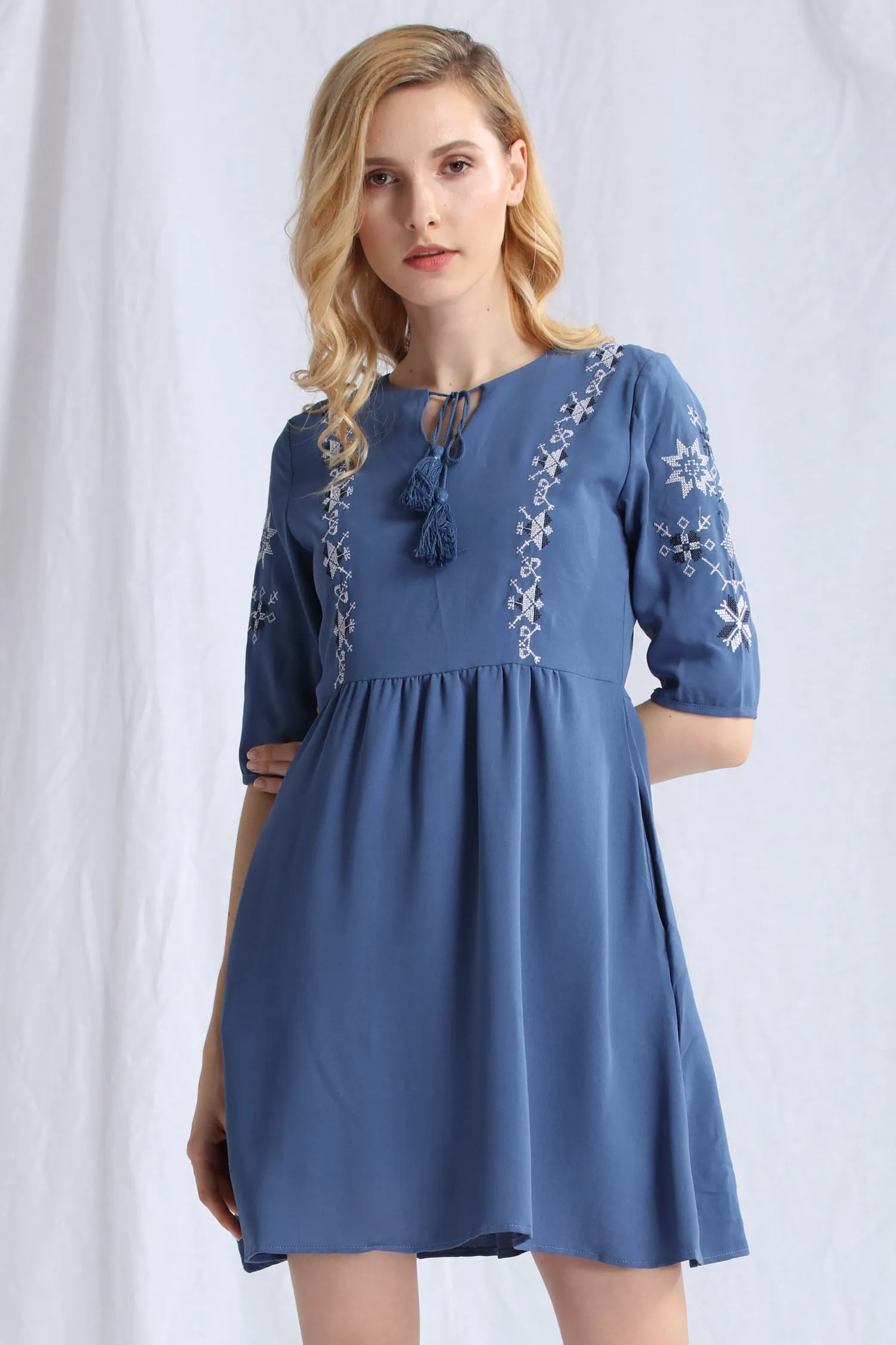 Embroidered Babydoll Dress