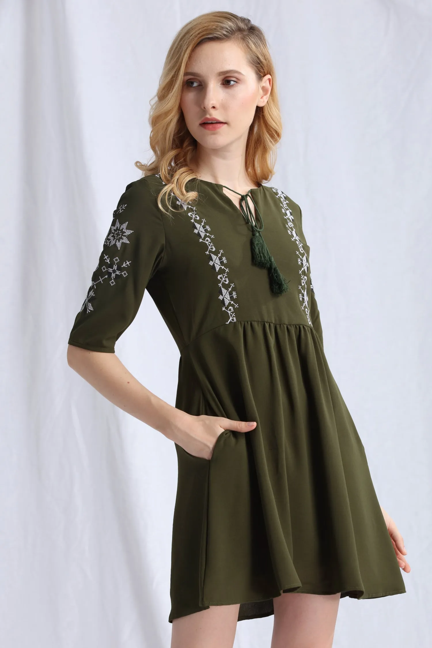 Embroidered Babydoll Dress