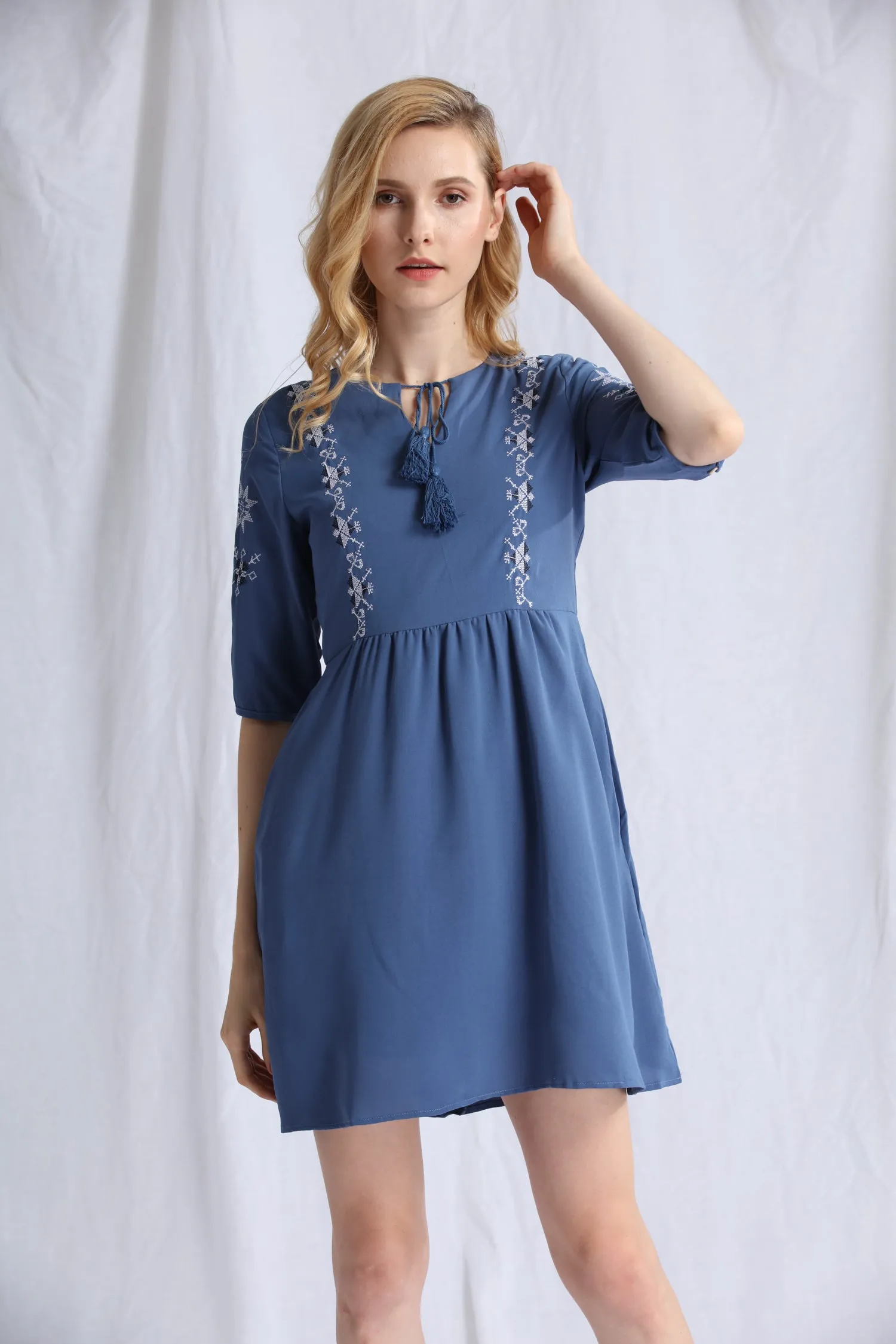 Embroidered Babydoll Dress