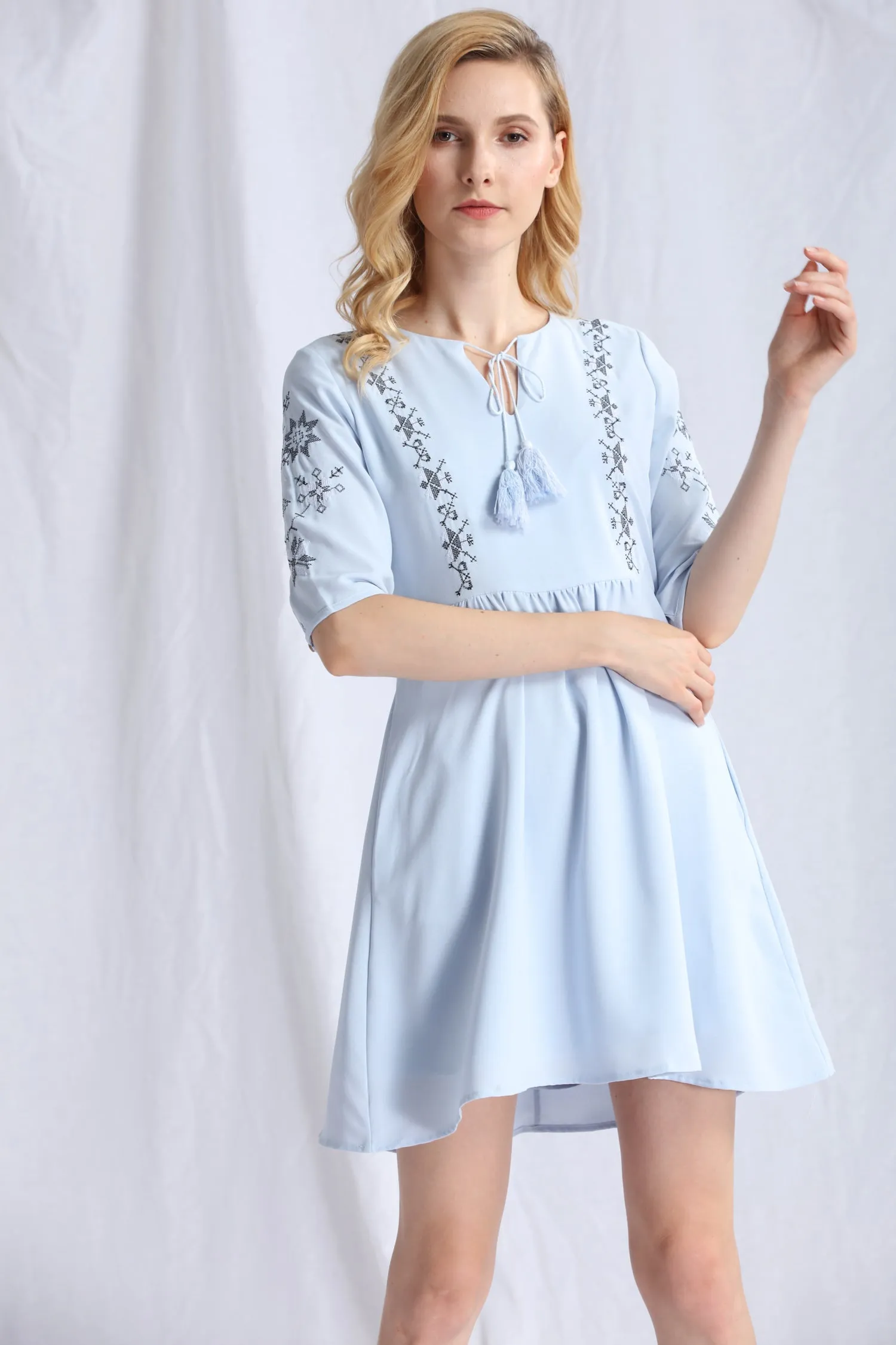 Embroidered Babydoll Dress