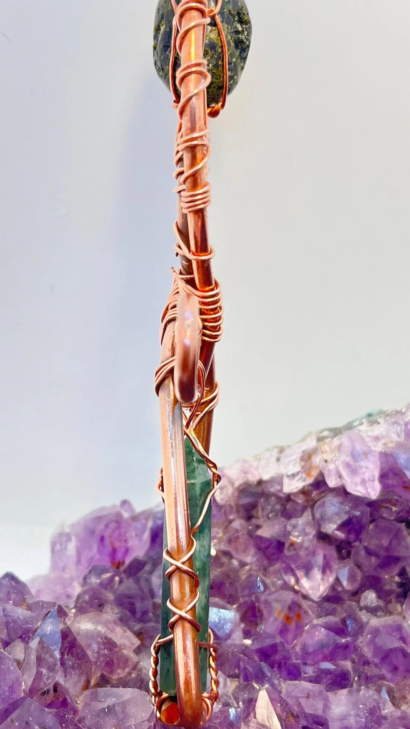 Epidote Crystal and Jade Copper POCKET Ankh