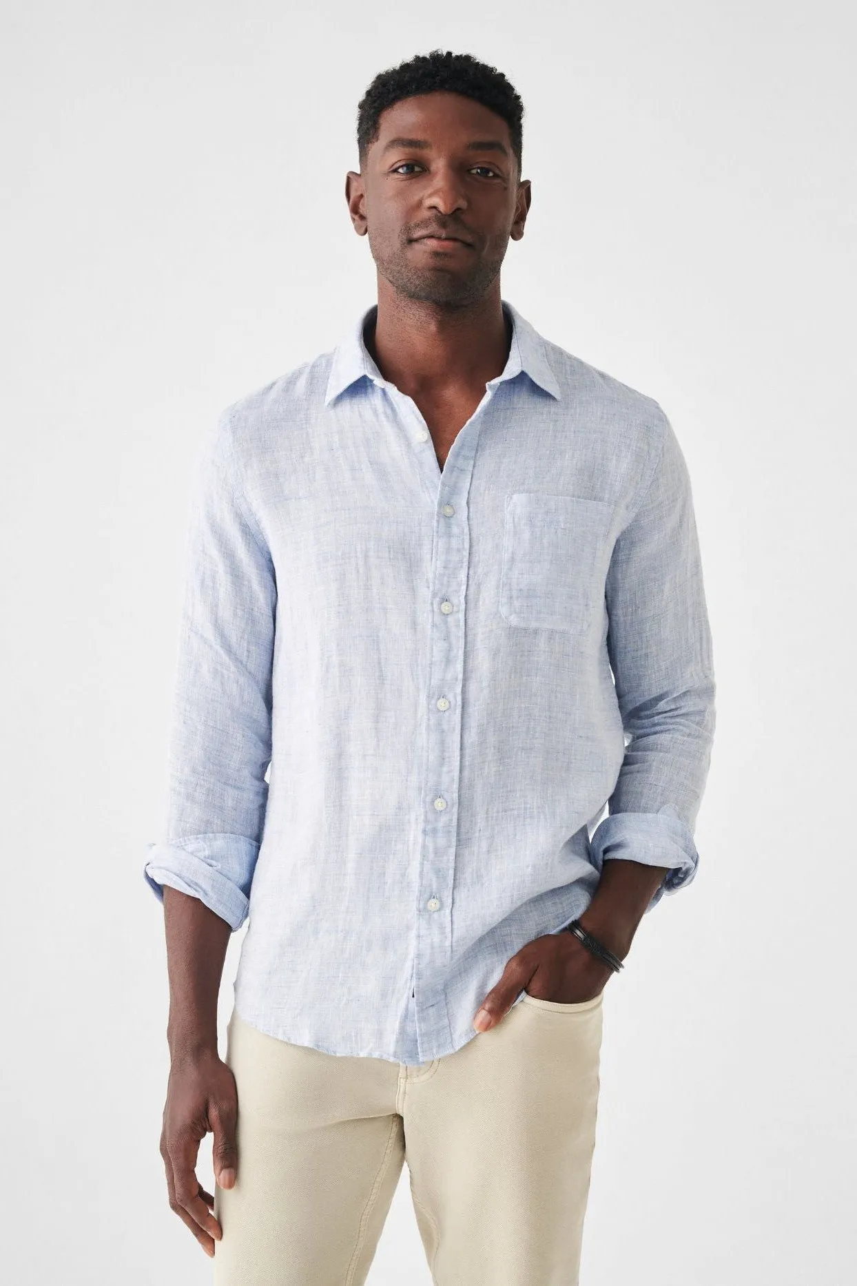 Faherty Linen Laguna Shirt in Light Blue Melange