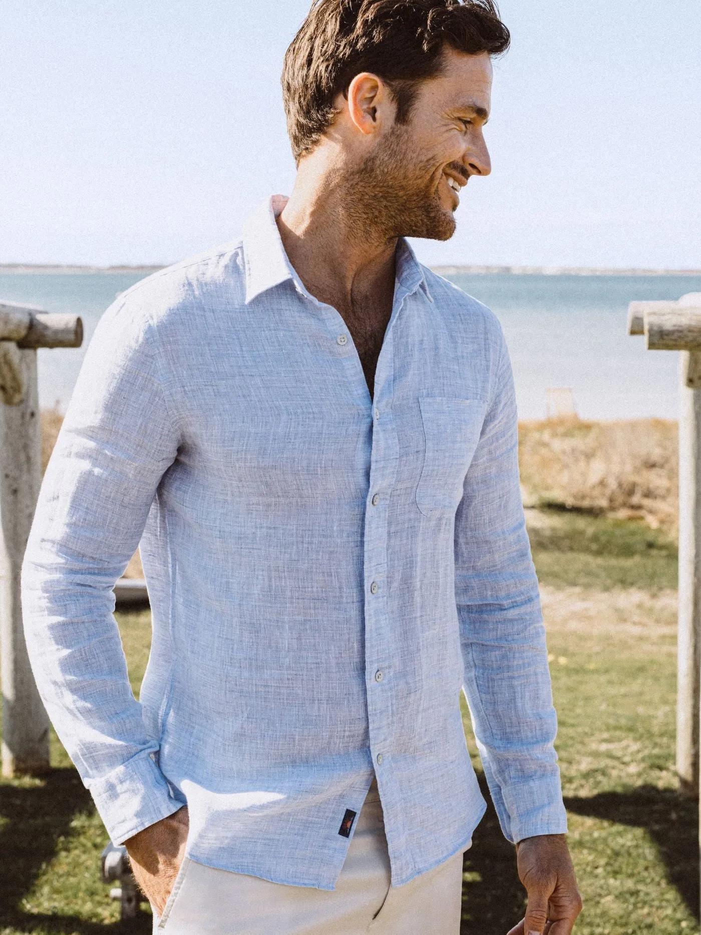 Faherty Linen Laguna Shirt in Light Blue Melange