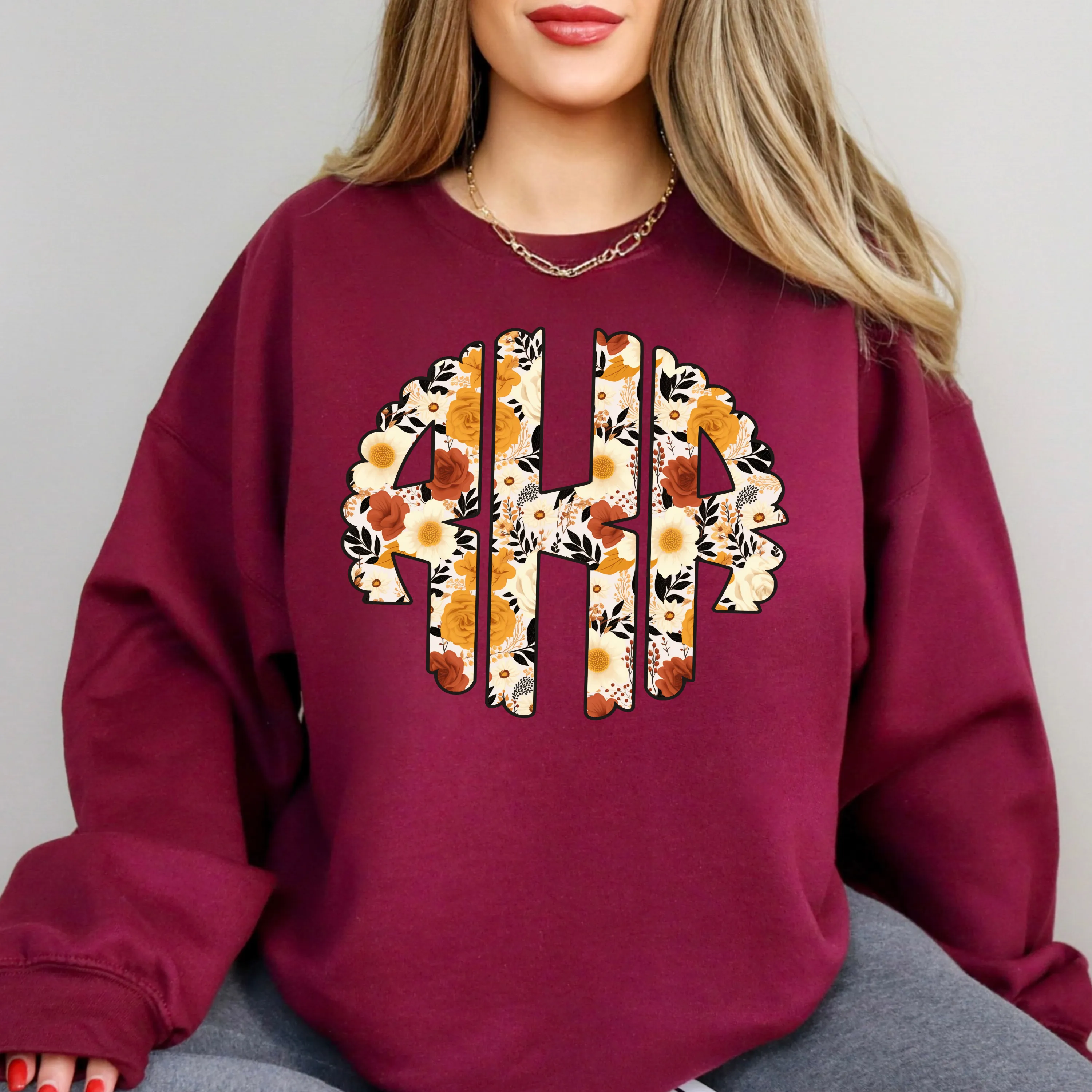 Fall Flowers Monogram Crewneck Sweatshirt