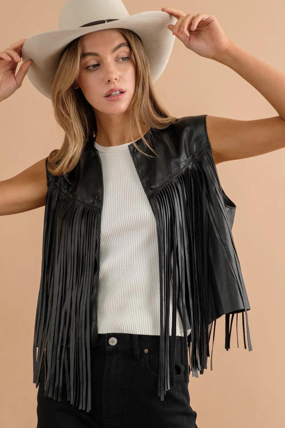 Faux Leather Fringe Vest