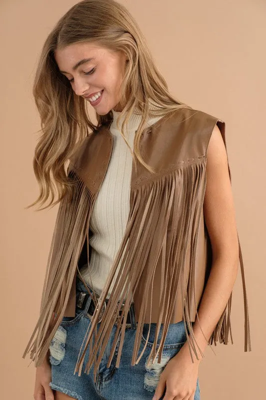 Faux Leather Fringe Vest