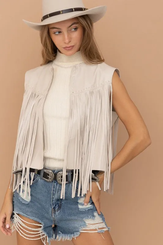 Faux Leather Fringe Vest