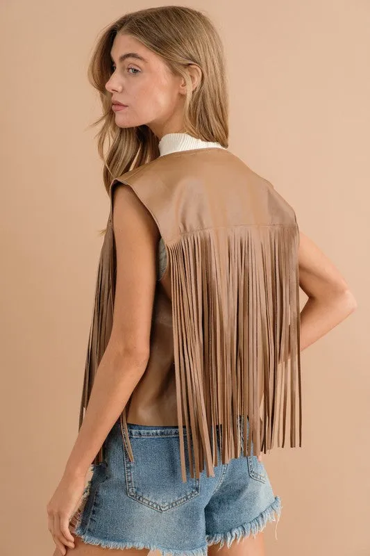 Faux Leather Fringe Vest