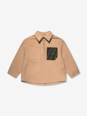 Fendi Boys FF Pocket Flannel Shirt in Beige