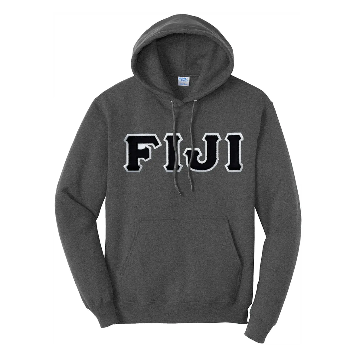 FIJI Dark Heather Hoodie with Sewn On Letters