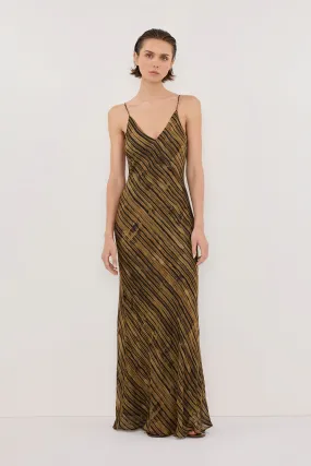 FLEUR DARK CHOCOLATE SLIP MIDI DRESS