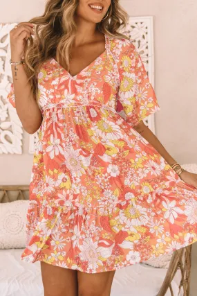 Floral Short Sleeve Babydoll Dress