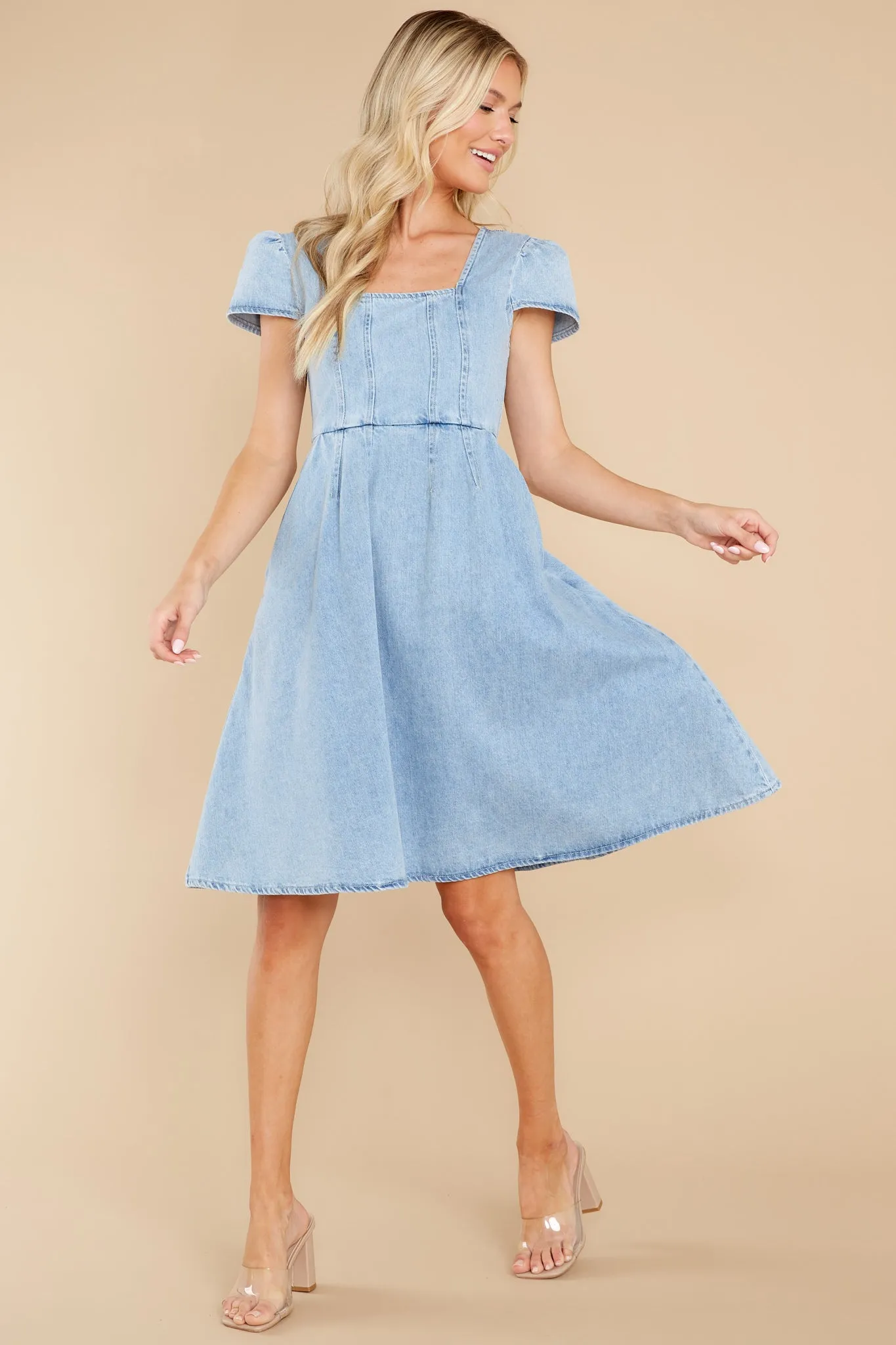 For A Good Day Light Wash Denim Dress