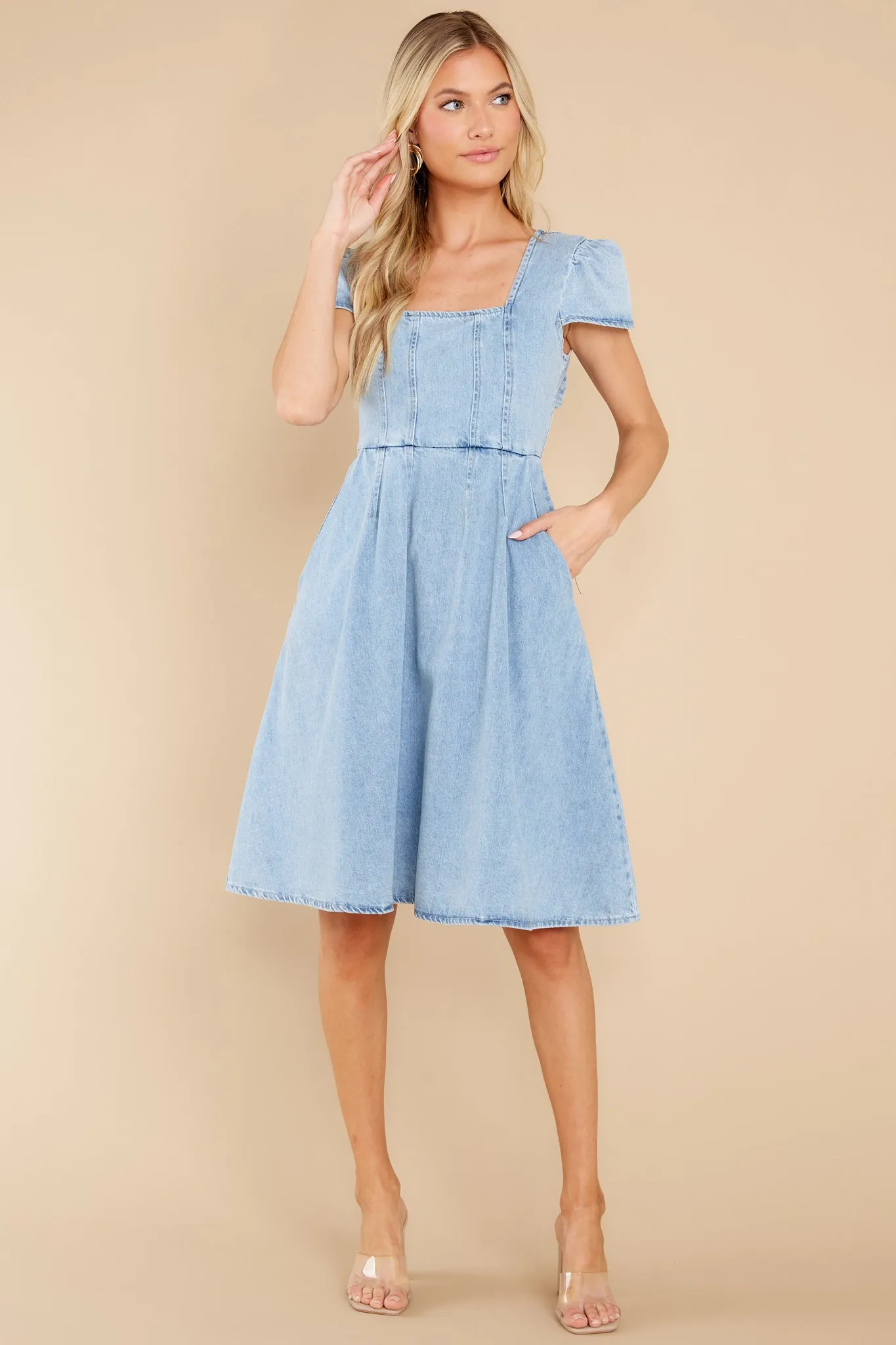 For A Good Day Light Wash Denim Dress