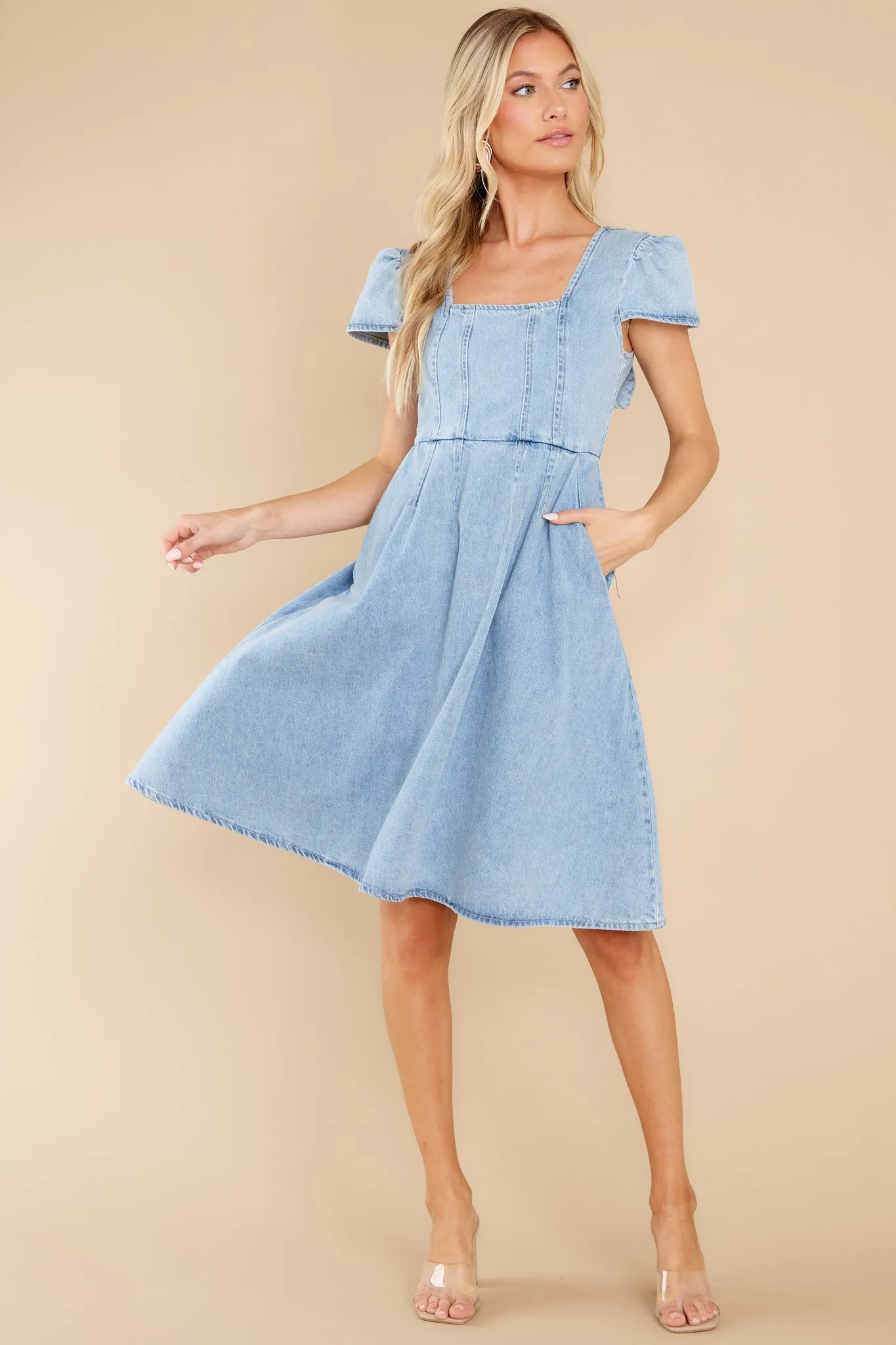 For A Good Day Light Wash Denim Dress