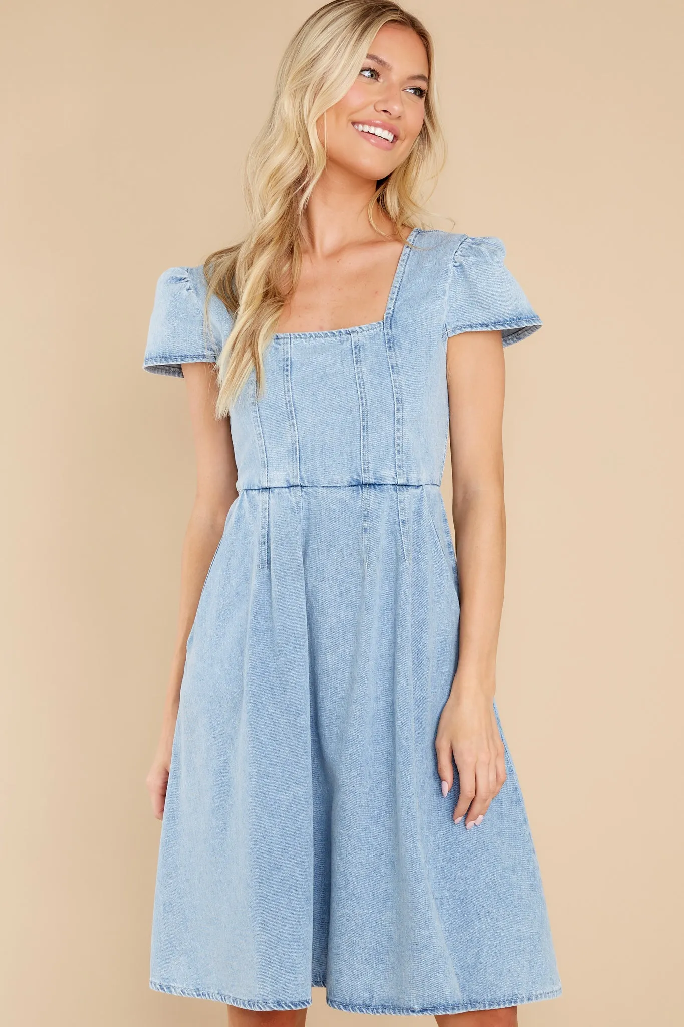 For A Good Day Light Wash Denim Dress