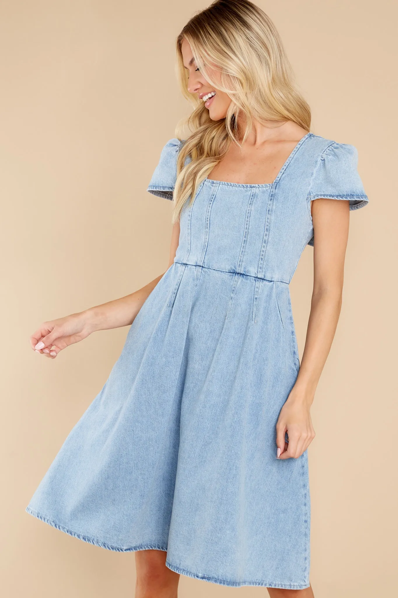 For A Good Day Light Wash Denim Dress