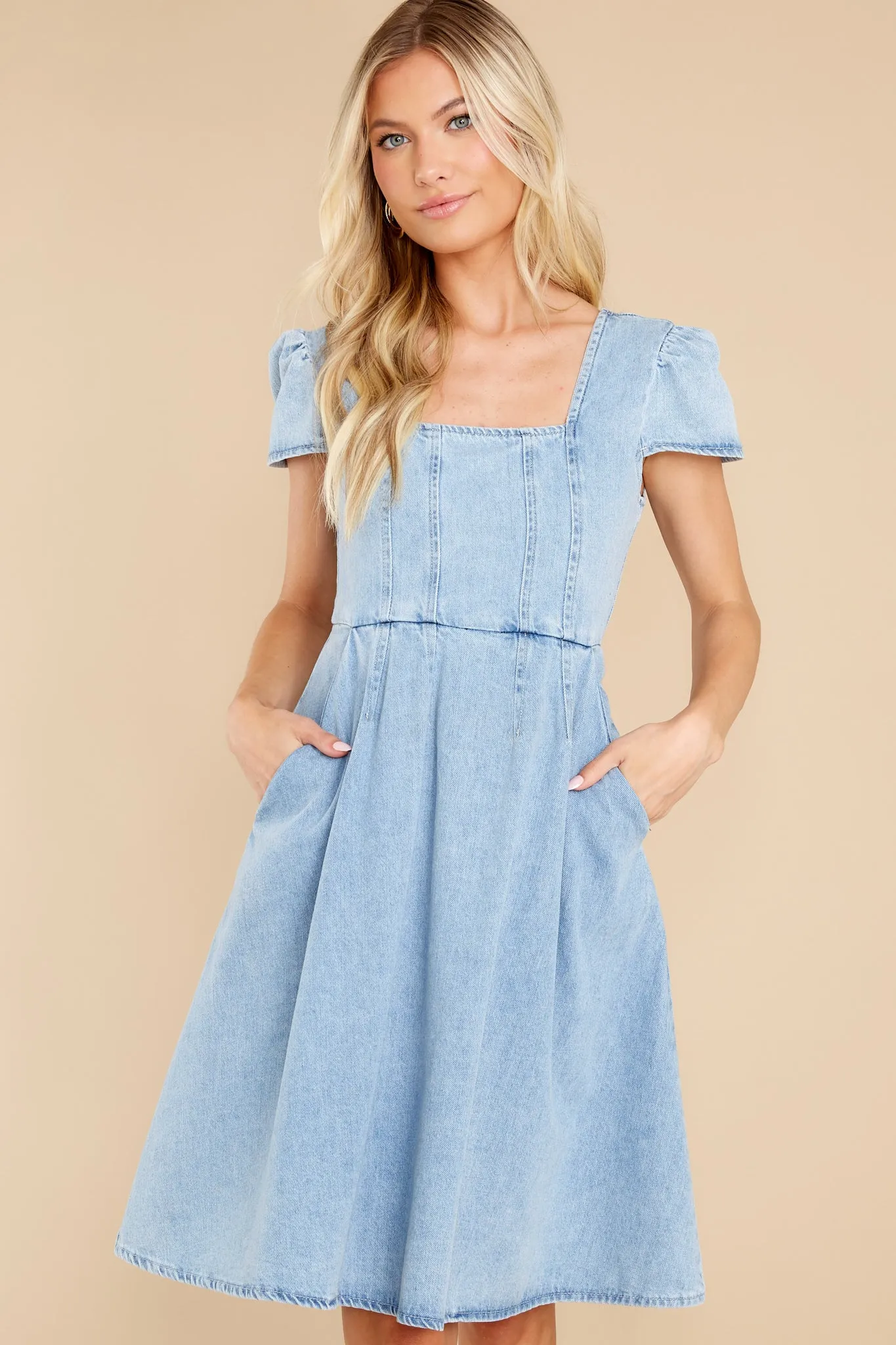 For A Good Day Light Wash Denim Dress