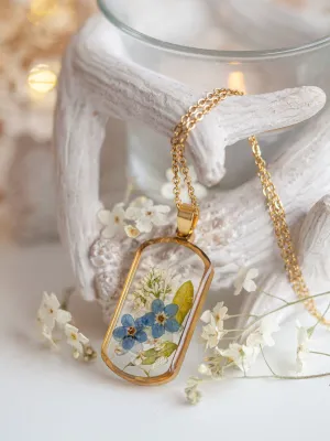 Forget me not and white flowers pendant necklace