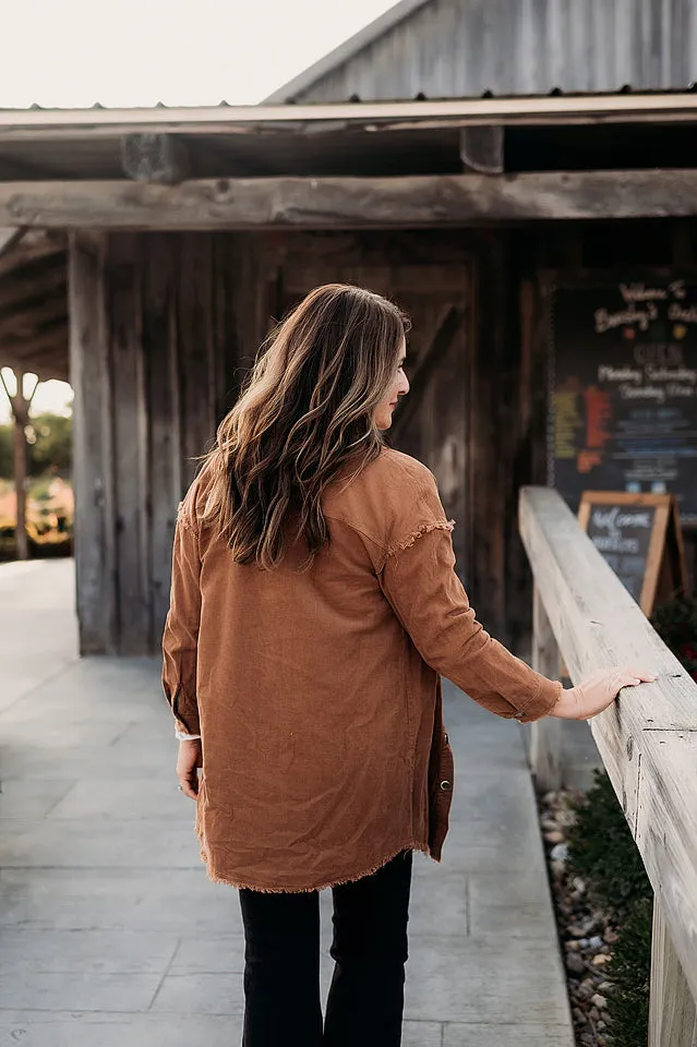 Frayed Snap Corduroy Shacket