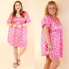 Fresh Blossoms Dotted Print Babydoll Dress with V Neck in Pink