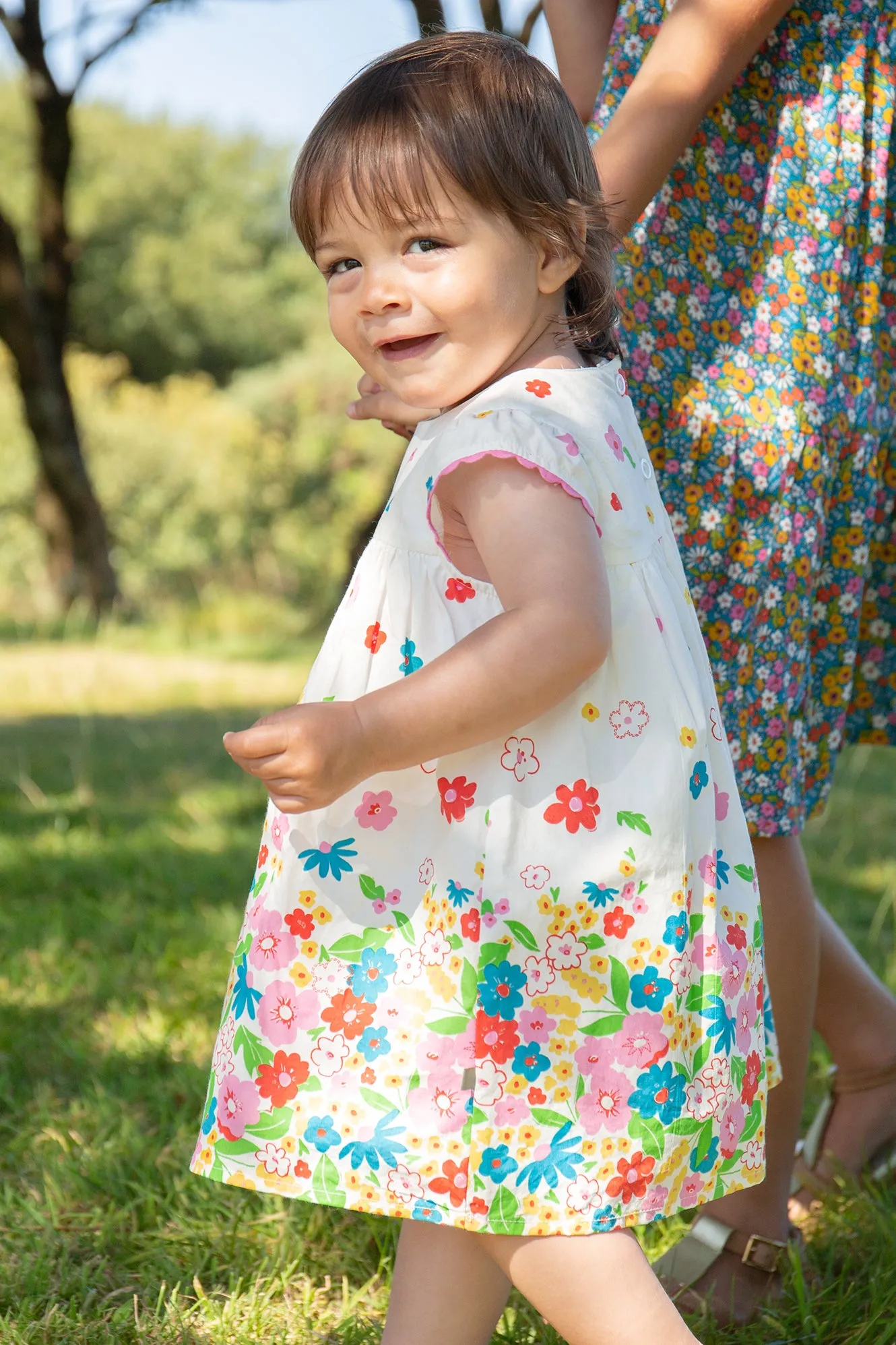 Frugi Elowen Dress Soft White Flowers