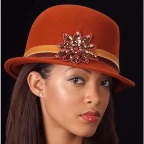 FW1120- Velvet trim rust felt dress hat