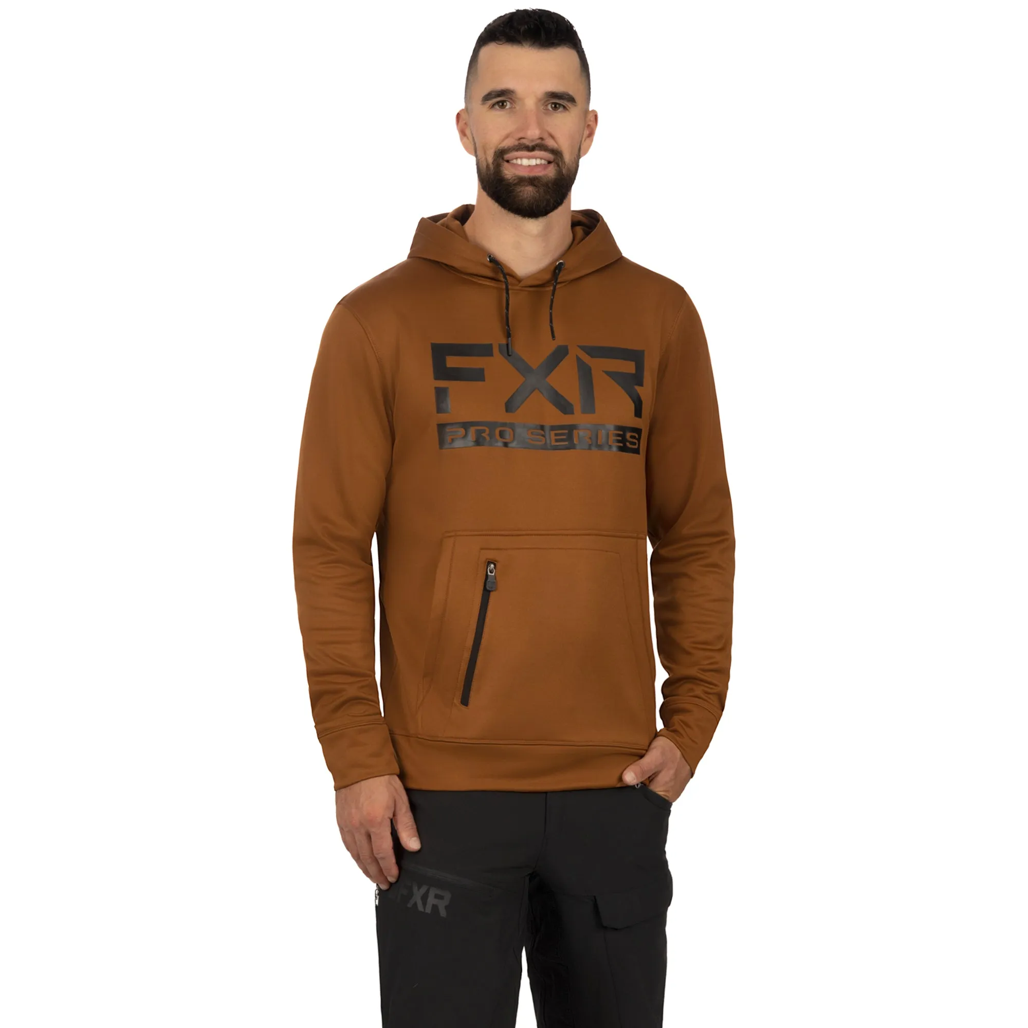 FXR  Pro Tech Pullover Hoodie Water Resistant Zippered Pouch Comfort Copper Black