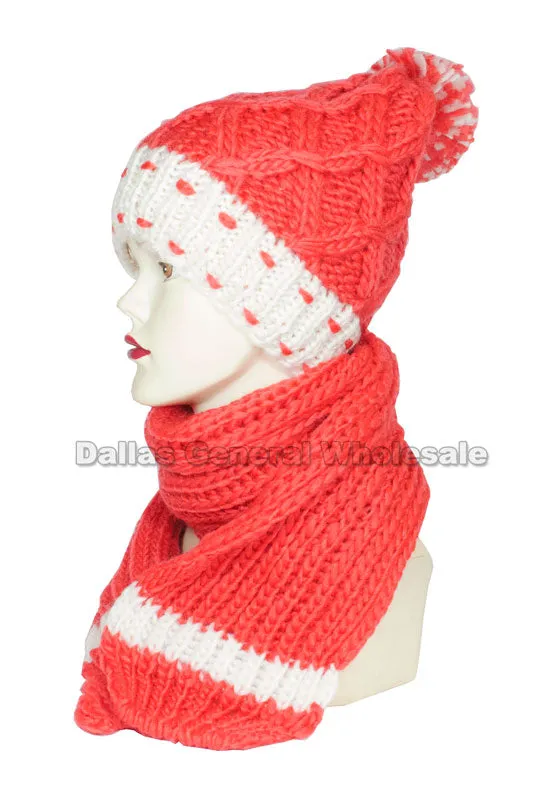 Girls Knitted Beanie Hat with Scarf 2 Pieces Set Wholesale