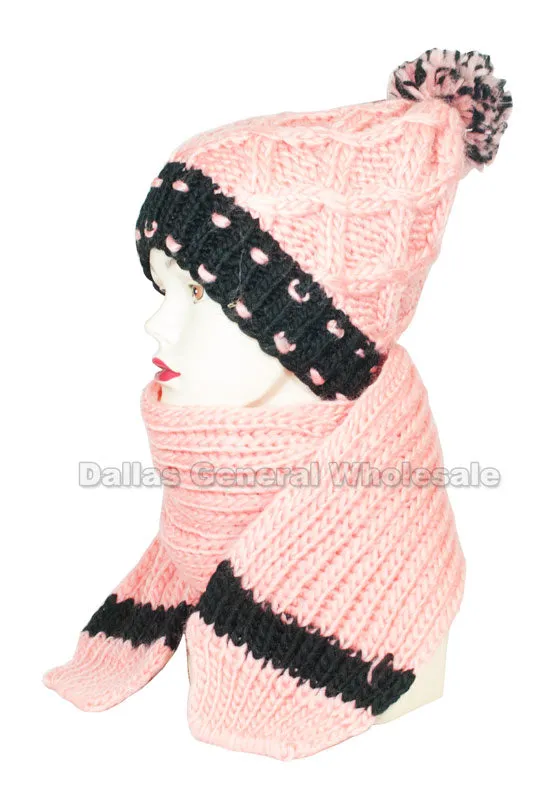 Girls Knitted Beanie Hat with Scarf 2 Pieces Set Wholesale