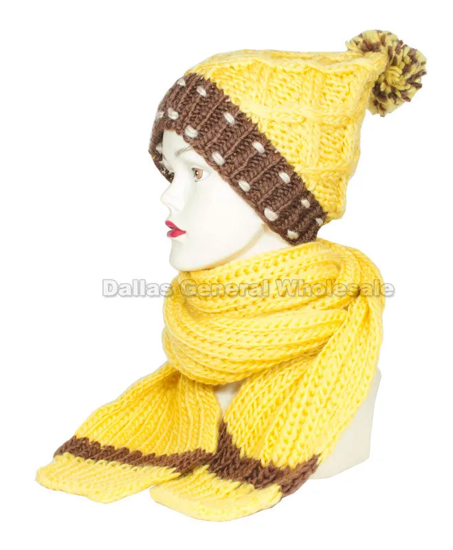 Girls Knitted Beanie Hat with Scarf 2 Pieces Set Wholesale