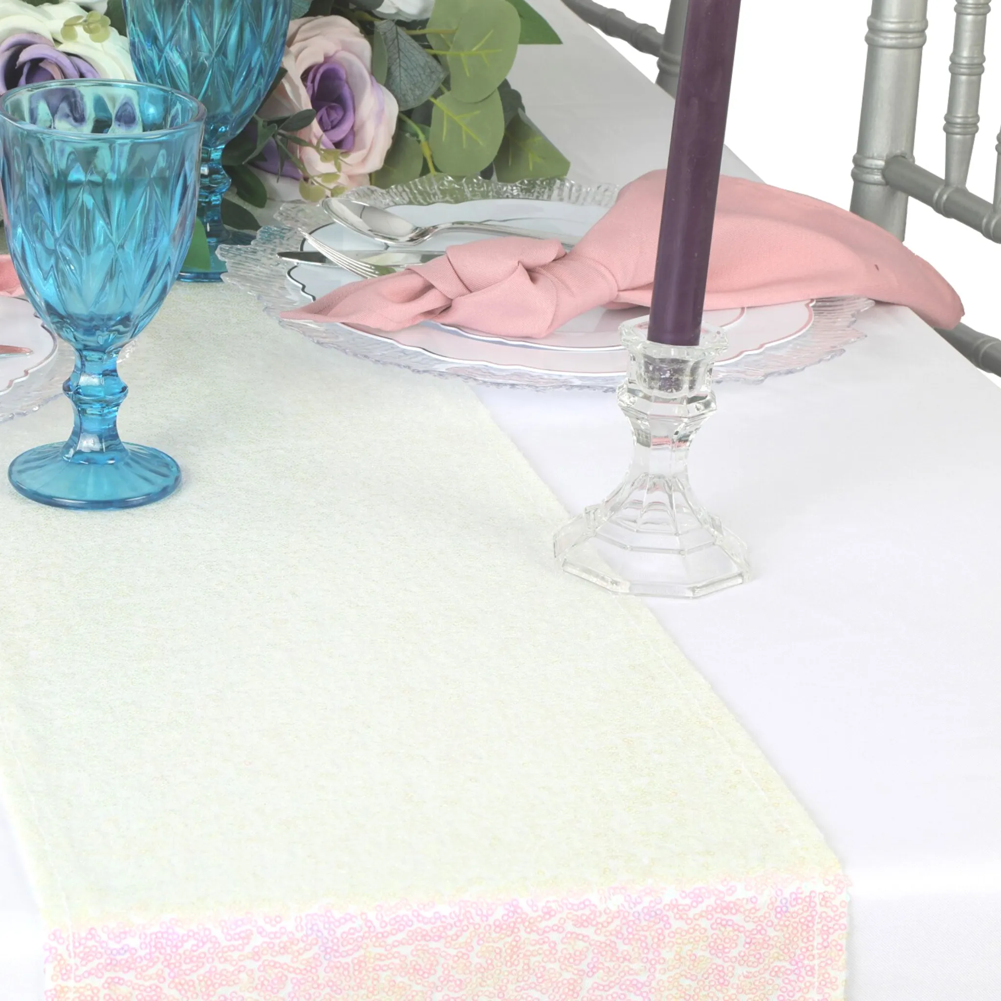 Glitz Sequin Mesh Net Table Runner 12"x108" - Iridescent White