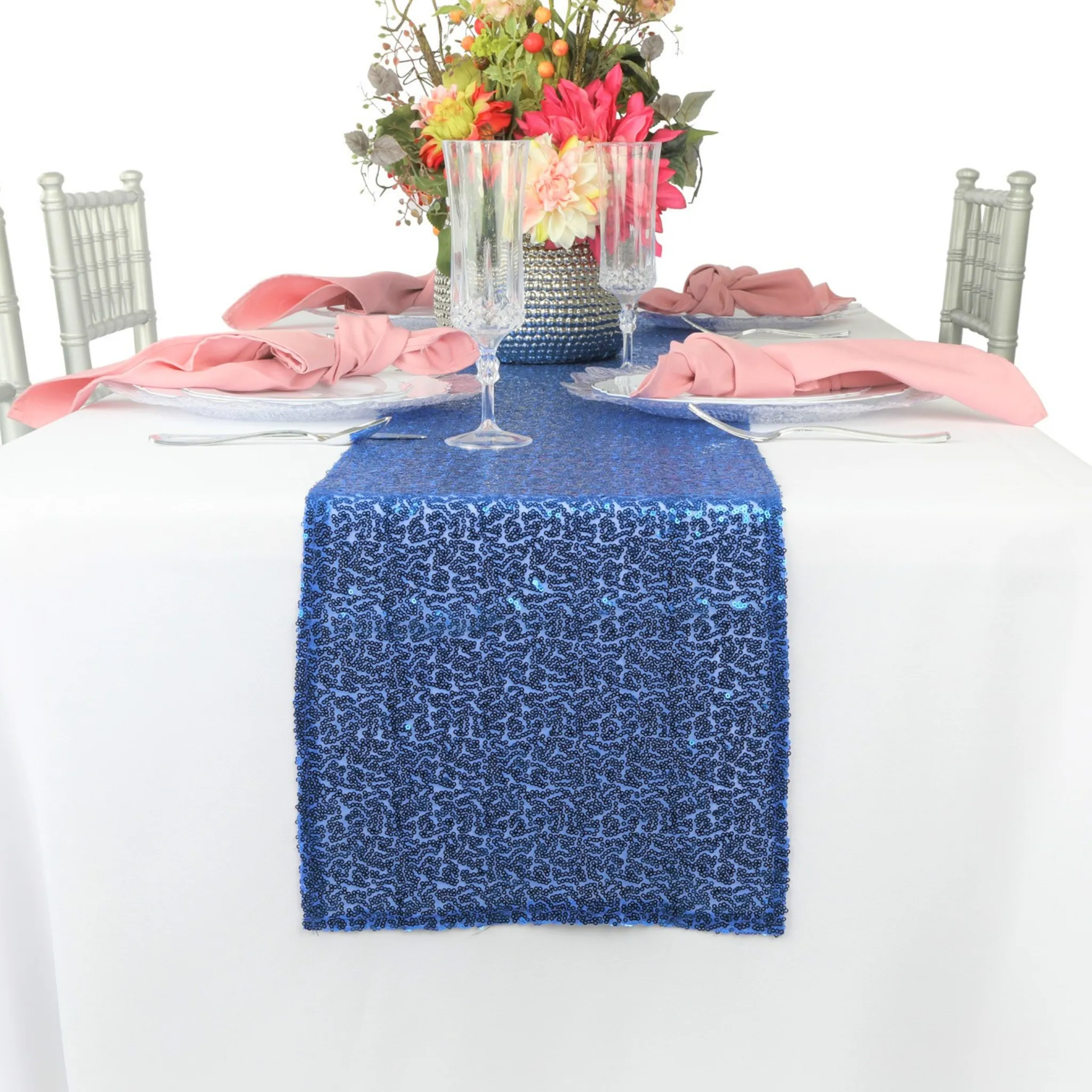 Glitz Sequin Mesh Net Table Runner 12"x108" - Royal Blue