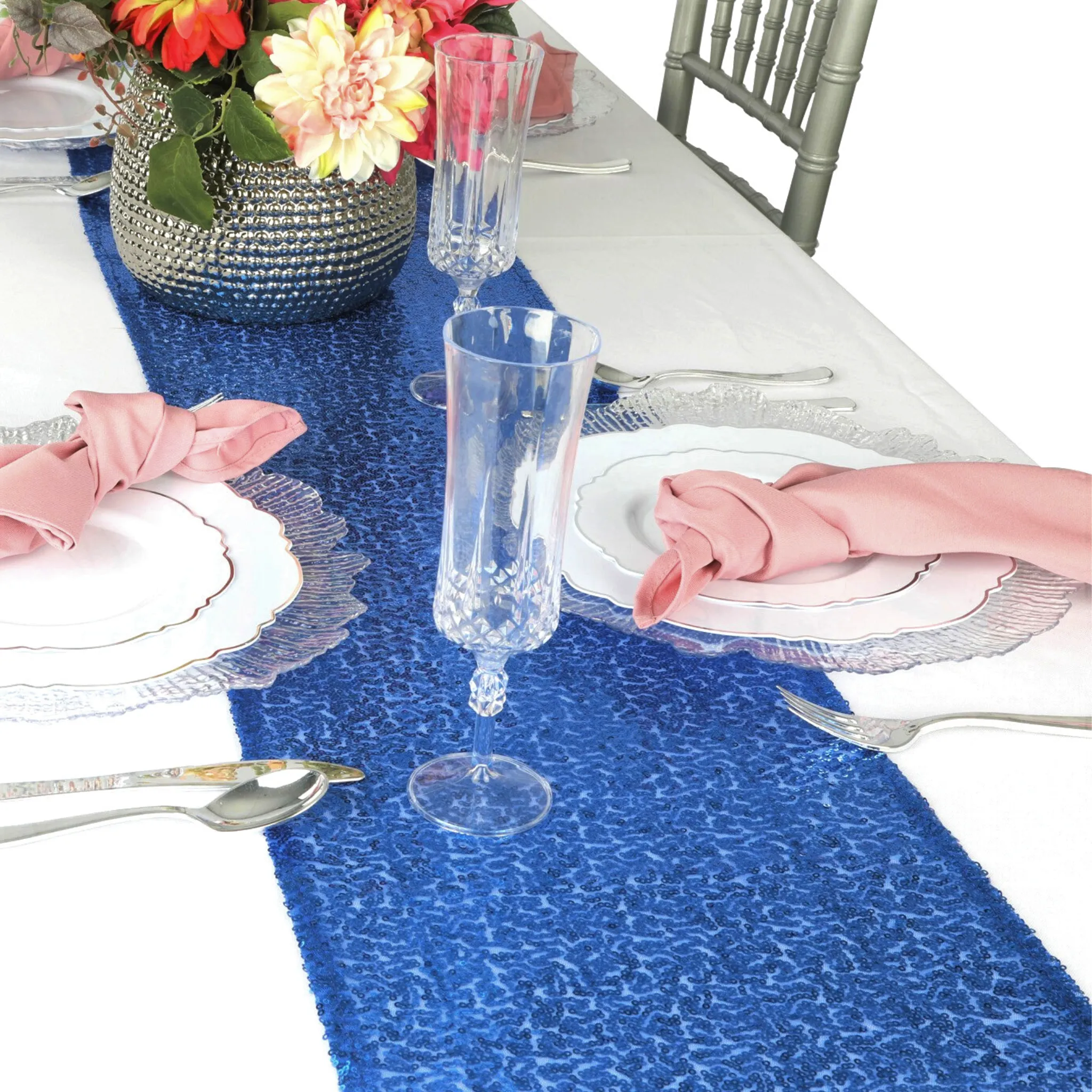 Glitz Sequin Mesh Net Table Runner 12"x108" - Royal Blue