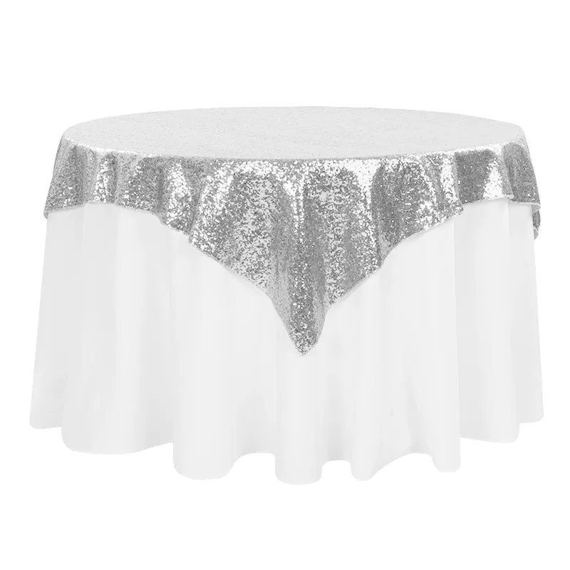 Glitz Sequin Tablecloth Overlay Topper 54"x54" Square - Silver