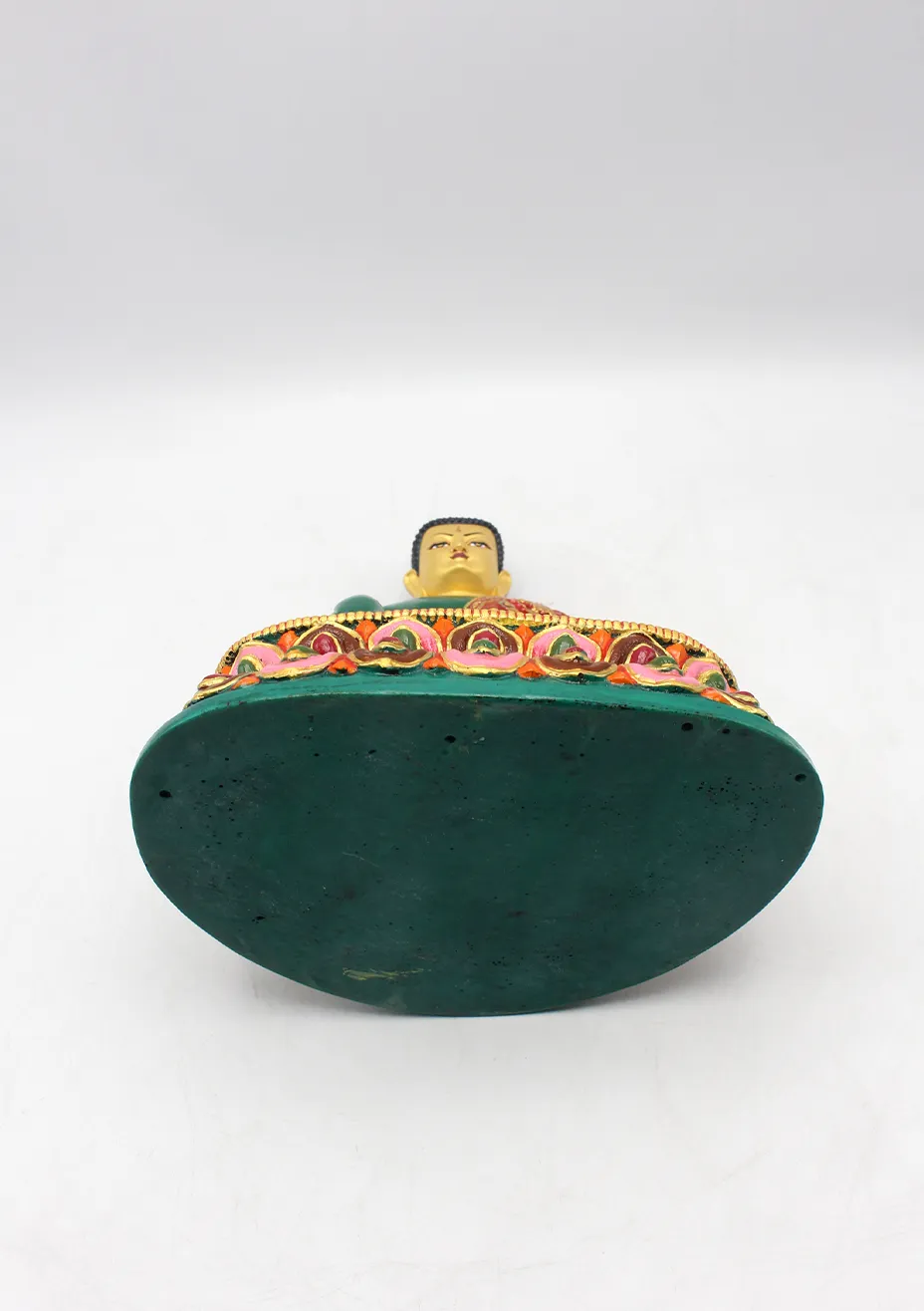 Hand Painted Shakyamuni Buddha Resin Statue Double Lotus 9" H