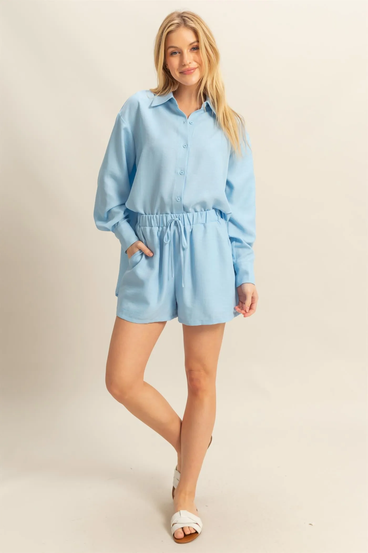 HF25A054-SET-Buttoned Front Top And Short Set