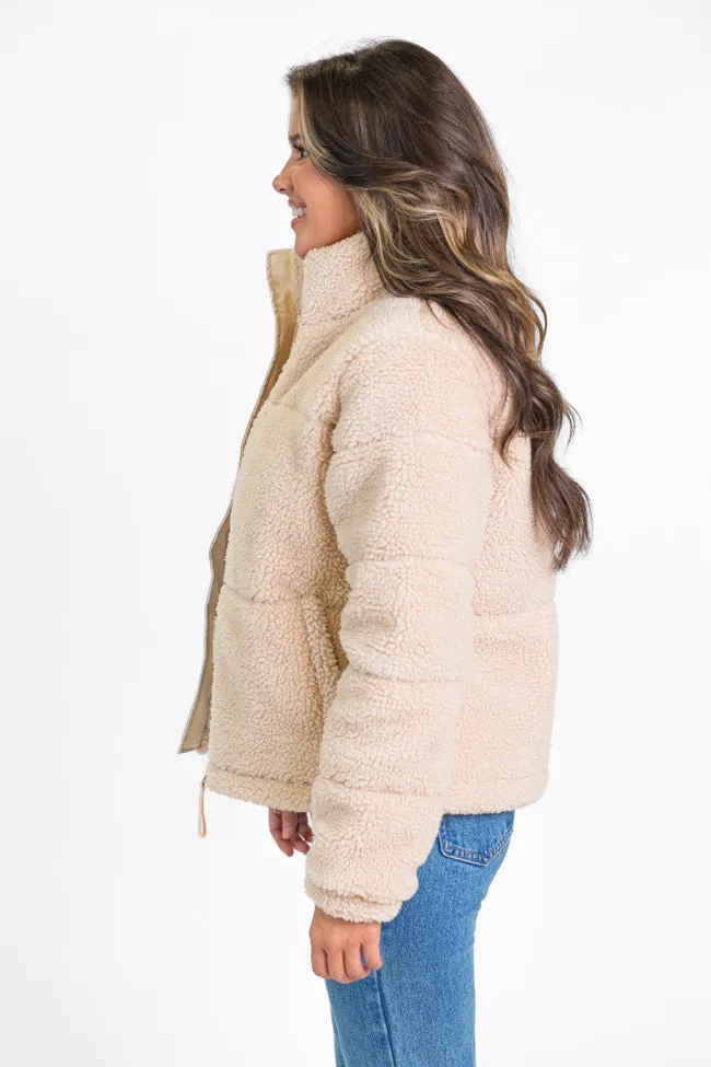 High Road Beige Sherpa Puffer Jacket