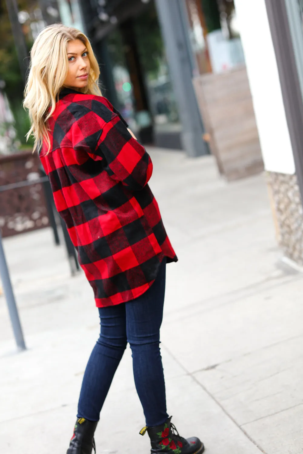 Holiday Red Flannel Plaid Button Down Shacket